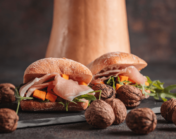 Mini ciabatta jambon cru, noix