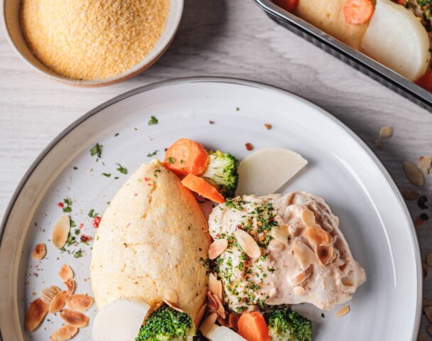 Cabillaud, polenta crémeuse, gremolata