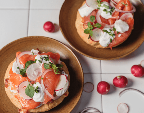 Focaccia saumon fumé, fromage frais ciboulette