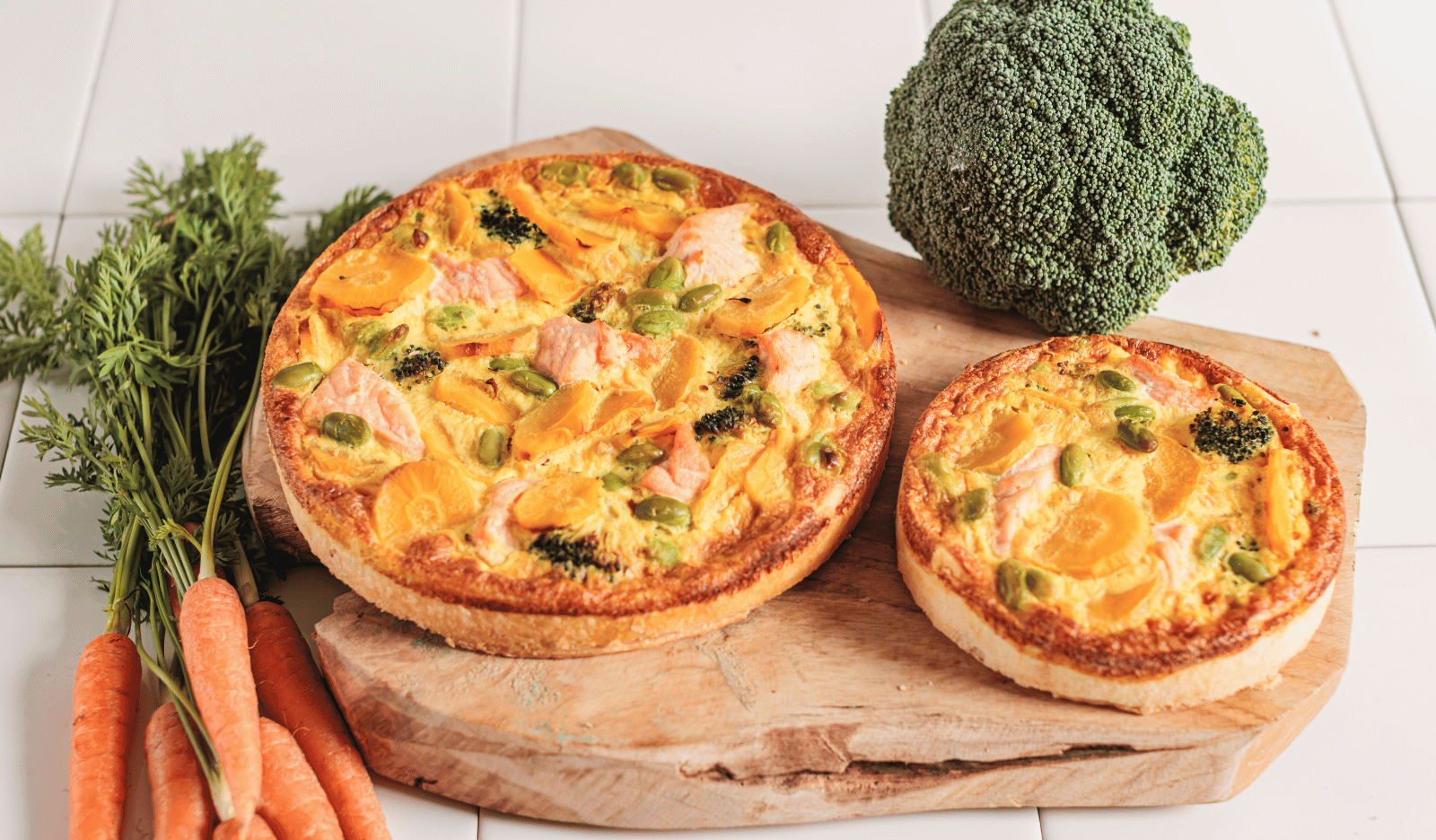 Quiches saumon, légumes et curry