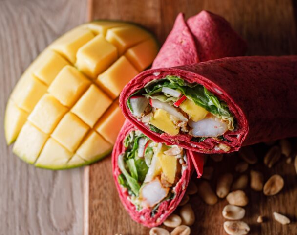 Wrap scampis, mangue, avocat